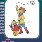 Winnie the Pooh and Christopher Robin winter outfit flying letter embroidery designs - Instant Download