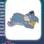 Eeyore blue donkey sad resting with yellow pinwheel embroidery designs - Instant Download