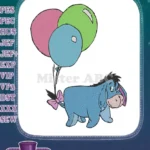Happy Eeyore with Colorful Balloons Embroidery Designs - Instant Download