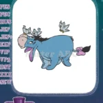 Winnie Pooh Eeyore blue donkey with cute birds embroidery designs - Instant Download