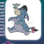 Eeyore blue donkey sitting with bird on nose embroidery designs - Instant Download