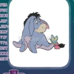 Sad Eeyore donkey admiring colorful butterfly machine embroidery designs - Instant Download