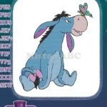 Winnie the Pooh Eeyore blue donkey with butterfly on nose embroidery designs - Instant Download