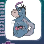 Eeyore Winnie Pooh blue donkey thoughtful embroidery designs with pink bow - Instant Download