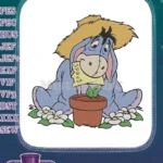 Eeyore with straw hat planting seeds spring embroidery designs - Instant Download