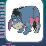Sad blue Eeyore donkey embroidery designs with pink bow - Instant Download