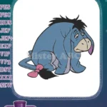 Sad Eeyore blue donkey with pink bow embroidery designs - Instant Download