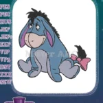 Sad Eeyore donkey with pink bow embroidery designs for children - Instant Download