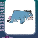 Winnie the Pooh Eeyore blue donkey with pink bow embroidery designs - Instant Download