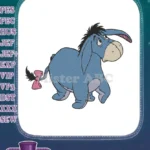 Classic Eeyore blue donkey sad embroidery designs with pink bow tail - Instant Download