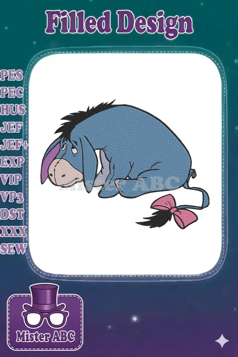 Embroidered Eeyore design, showcasing the beloved Winnie the Pooh character in a classic pose, ready to stitch.