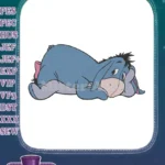 Melancholy Eeyore character lying down embroidery designs for fans - Instant Download