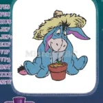 Adorable Eeyore in straw hat with potted green sprout embroidery designs - Instant Download