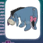 Sad Eeyore blue donkey with pink bow embroidery designs - Instant Download