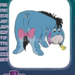 Eeyore blue donkey with pink bow holding flower embroidery designs - Instant Download