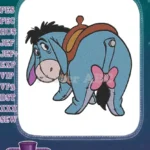 Sad Eeyore looking back with pink bow tail embroidery designs - Instant Download