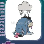 Gloomy Eeyore sitting in rain puddle Disney character embroidery designs - Instant Download