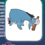 Sad Eeyore blue donkey with pink bow tail embroidery designs - Instant Download