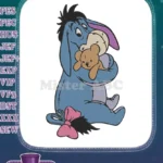 Eeyore hugging teddy bear with pink bow embroidery designs - Instant Download