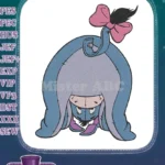 Cute Eeyore donkey upside down with pink bow embroidery designs - Instant Download