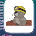 Cute Cartoon Groundhog Miner with Helmet Embroidery Designs - Instant Download