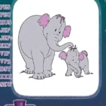 Loving Mother and Baby Elephant Cartoon Embroidery Designs - Instant Download