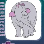 Shy Gray Elephant with Pink Bow Cartoon Embroidery Designs - Instant Download