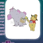 Winnie Pooh and Heffalump with Flowers Embroidery Designs - Instant Download