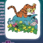 Playful Tigger sitting on Eeyore Disney cartoon embroidery designs - Instant Download