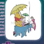 Winnie the Pooh Piglet Eeyore Umbrellas Rainy Day Embroidery Designs - Instant Download