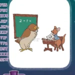 Cartoon owl teacher and kangaroo student learning math embroidery designs - Instant Download