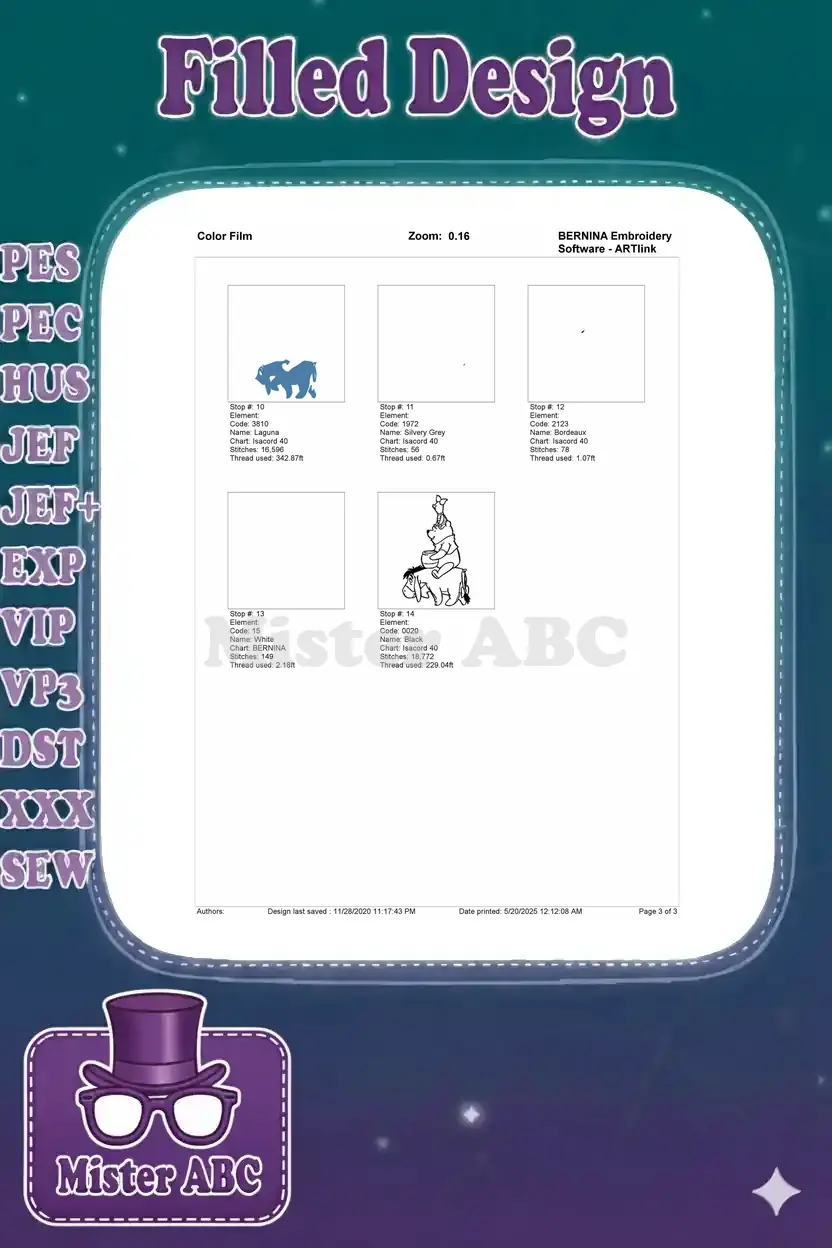 Second part of the color film, displaying stitch-out diagrams for the remaining 5 color stops and outline.