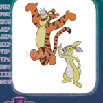Playful Tigger Bouncing with Rabbit Cartoon Embroidery Designs - Instant Download
