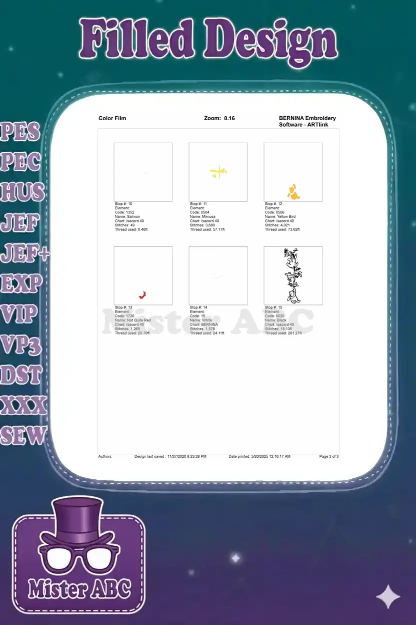 Page 3 of 3 of the 'Color Film' document, detailing the final six color stops, including the black outlines.