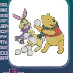 Winnie the Pooh and Rabbit Snowball Fight Winter Embroidery Designs - Instant Download