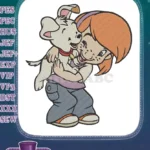 Happy girl hugging cute white dog embroidery designs - Instant Download