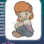 Happy cartoon girl with orange hair and freckles embroidery designs - Instant Download