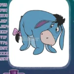 Lovable Eeyore blue donkey with pink bow embroidery designs - Instant Download
