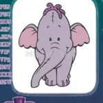 Adorable Purple Elephant with Bow and Pink Ears Embroidery Designs - Instant Download