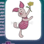 Cute Piglet holding yellow flower embroidery designs for children - Instant Download