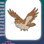 Cute brown cartoon owl flying embroidery designs for woodland projects - Instant Download
