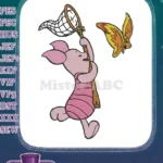Piglet catching butterfly with net embroidery designs - Instant Download