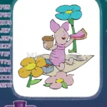 Cute Piglet enjoying a picnic with pie and flowers embroidery designs - Instant Download