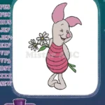 Happy Piglet holding daisy flowers Winnie the Pooh embroidery designs - Instant Download