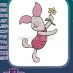 Happy Piglet holding yellow flower Winnie Pooh embroidery designs - Instant Download