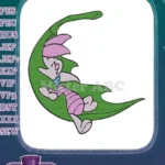 Piglet sleeping on a green moon cartoon embroidery designs - Instant Download