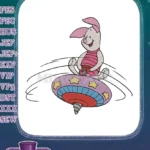 Playful Piglet on a colorful star spinning top embroidery designs - Instant Download