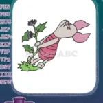 Piglet relaxing by purple flower plant embroidery designs - Instant Download
