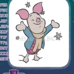 Happy Piglet from Winnie the Pooh in winter snow embroidery designs - Instant Download
