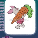 Cute pink pig character holding a large carrot embroidery designs - Instant Download